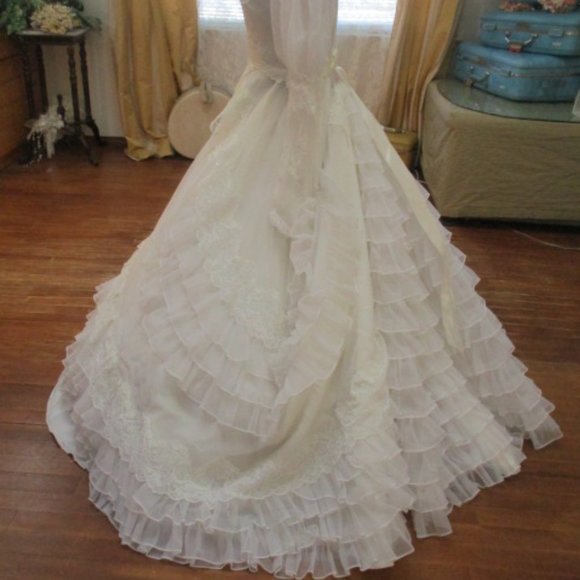 Vintage Dresses & Skirts - 50s Organza Ruffle Wedding Dress gown Vintage